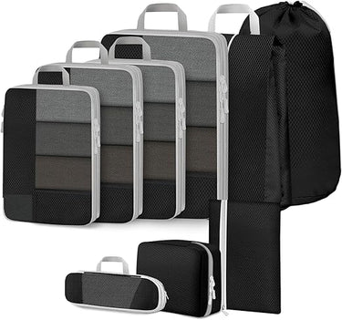 Avmvnvc Organizador de Maleta, 9 piezas Compression Packing Cubes, Bolsas Organizadoras Maleta, Organizadores Maletas de Viaje, Organizador de Equipaje Para Ropa, Ropa Interior, Cosméticos, Negro